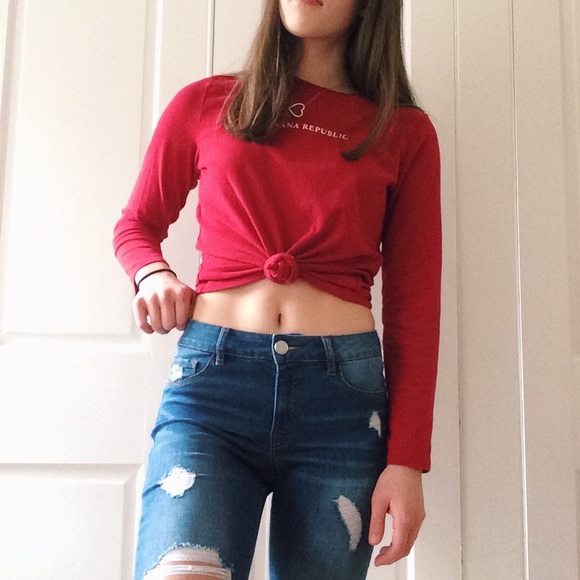 Banana Republic Red Long Sleeve T-Shirt - Picture 2 of 4